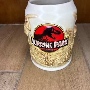 Jurassic Park Themed Ceramic Stein / mug  - White and Tan 12 oz